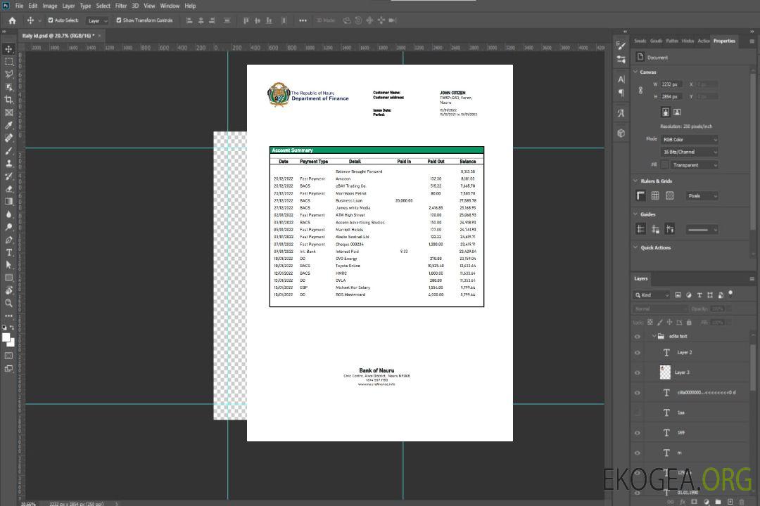 Relevé bancaire de la Nauru Bank de Nauru template Relevé bancaire de la Nauru Bank de Nauru template